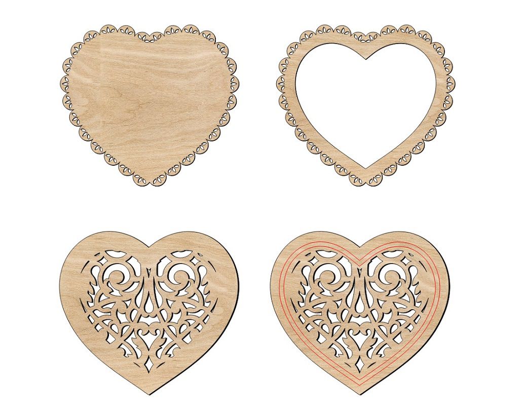 Unfinished Wood Floral Heart Shape for Craft Laser Cut File