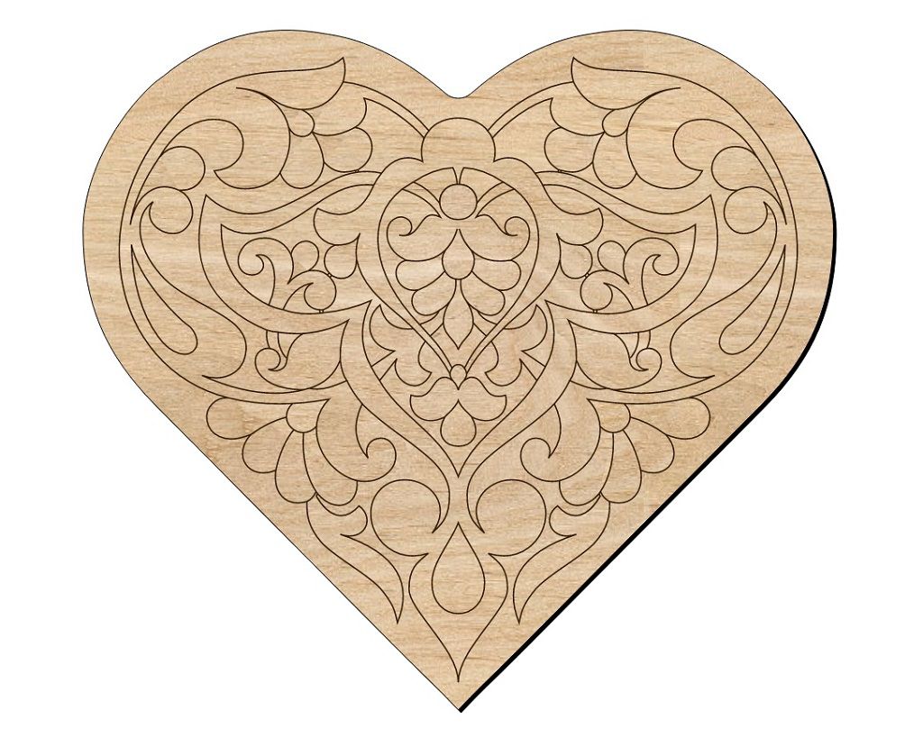 Engraved Heart for Lovers with Floral Pattern Laser Cut File