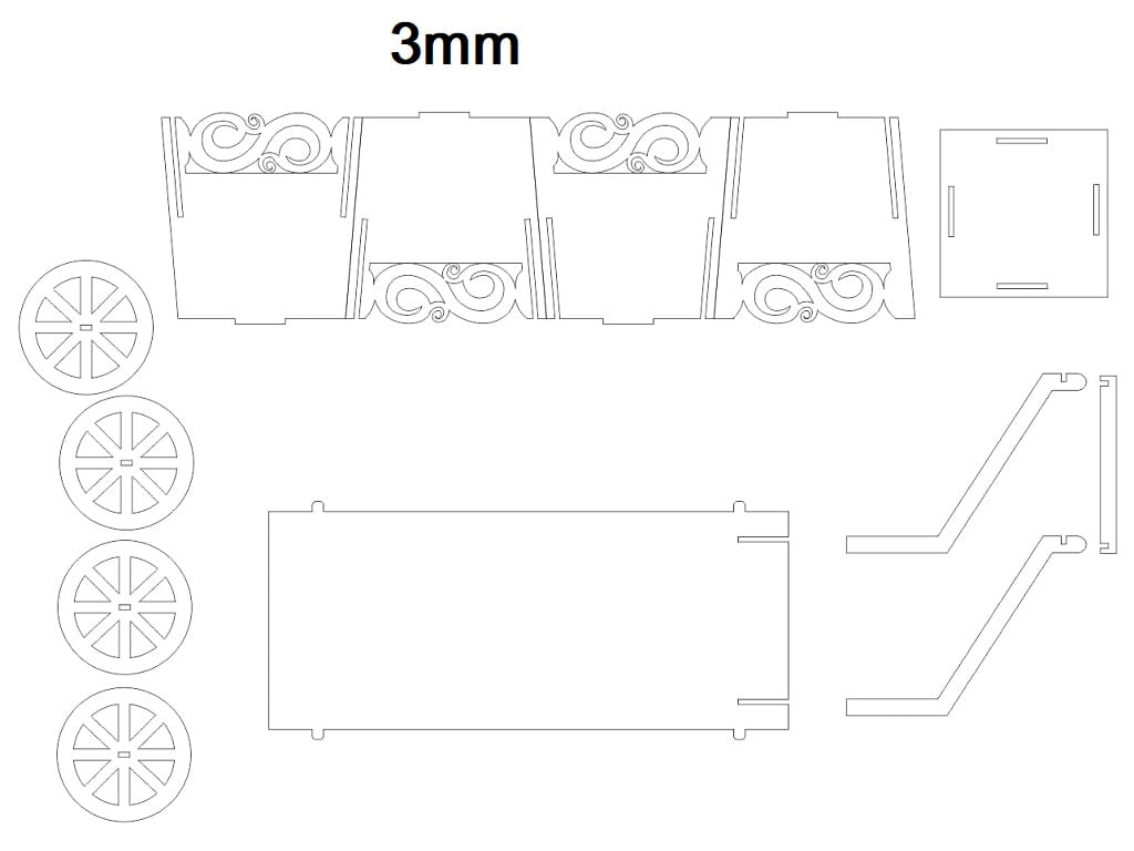 Wood Wagon Flower Planter Flower Cart with Wheel Laser Cut File