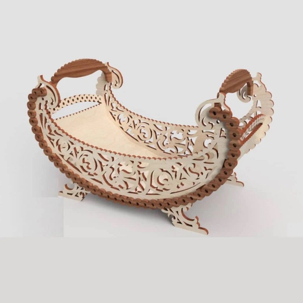 Wood Fruit Basket Candy Bowl with Handle Laser Cut File