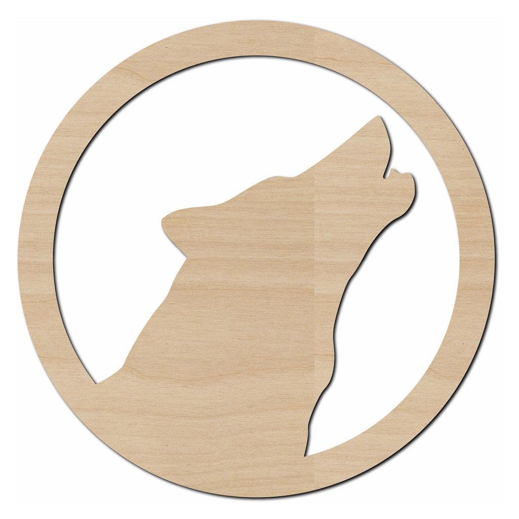 Howling Wolf Head Emblem Circle Wood Cutout Laser Cut File