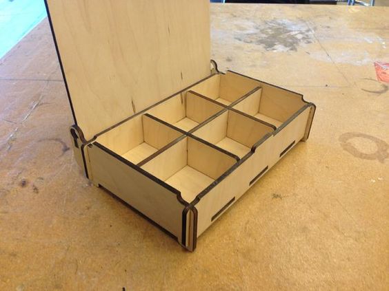 Six Sectional Wooden Box with Hinged Lid Laser Cut File