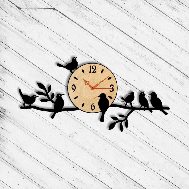 Birds on Branch Wall Clock Laser Cut File