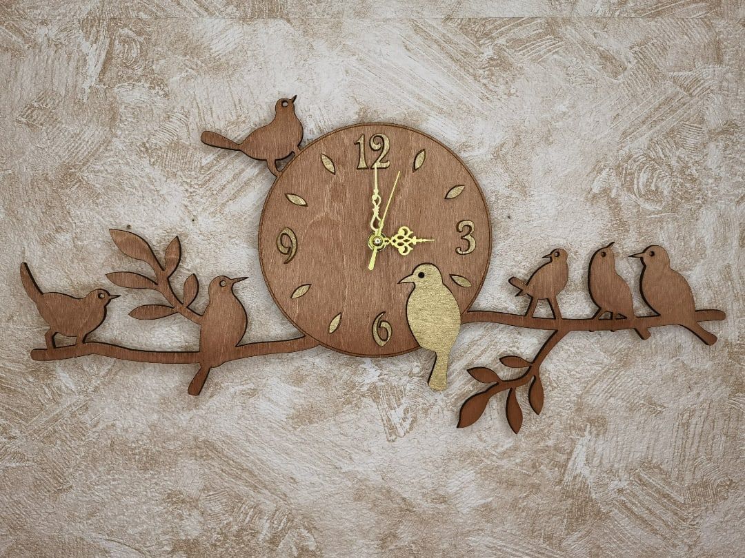 Birds on Branch Wall Clock Laser Cut File