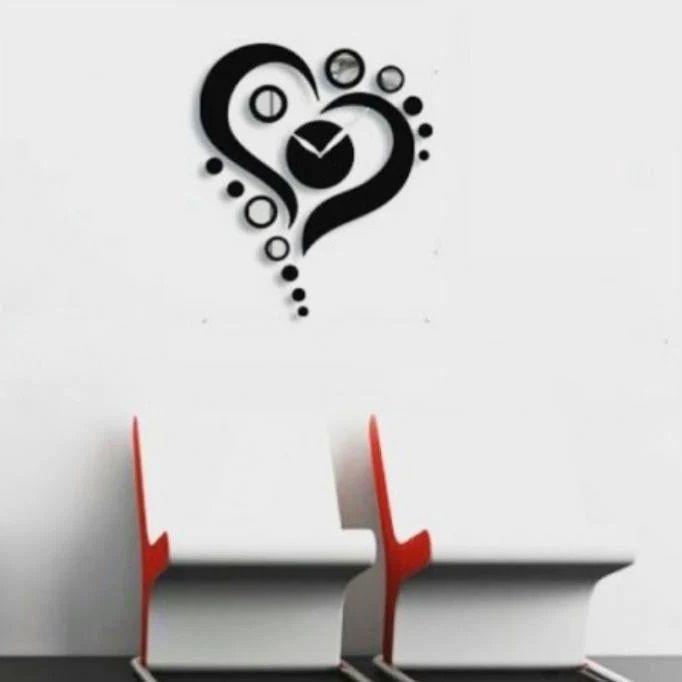 Heart with Circles Wooden Wall Clock for Home Decor Laser Cut File
