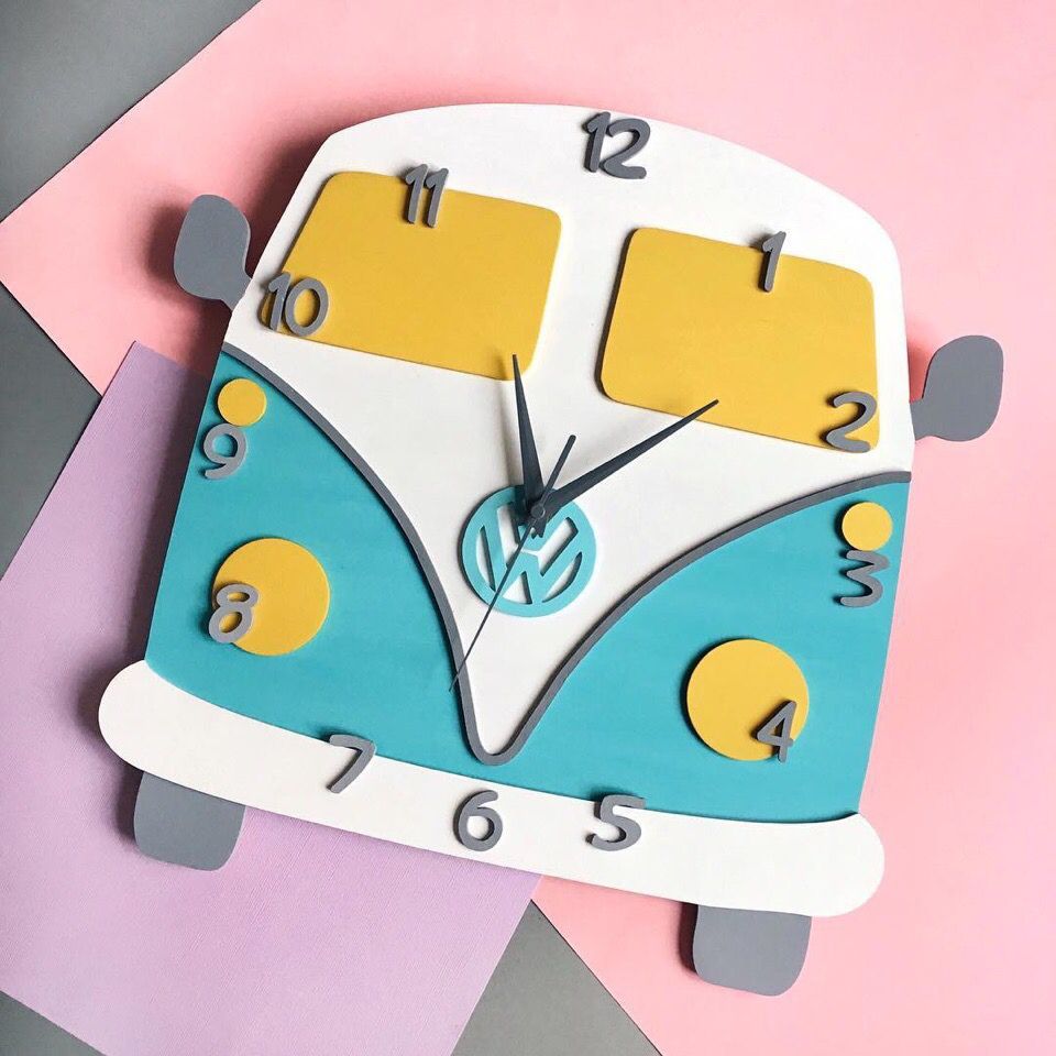 VW Camper Van Wall Clock for Kids Room Laser Cut File