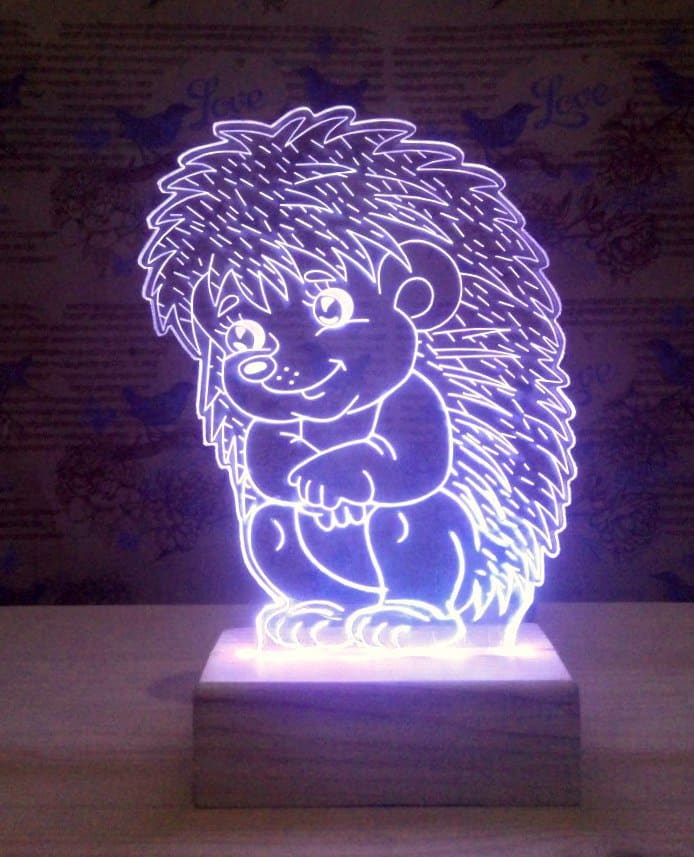 Sitting Hedgehog 3D Acrylic Lamp for Kids Room Laser Engraving File