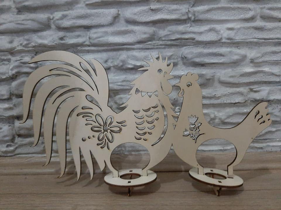Hen with Rooster Easter Egg Holder Stand Laser Cut File