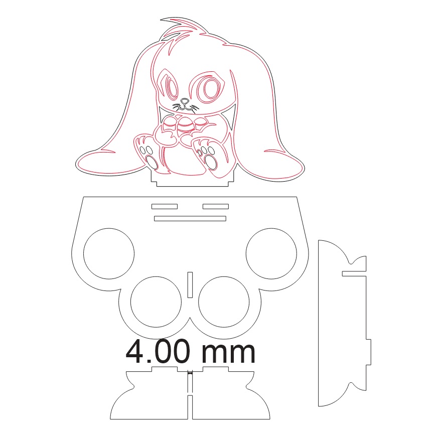 Engraved Easter Bunny Egg Stand for 4 Eggs Laser Cut File