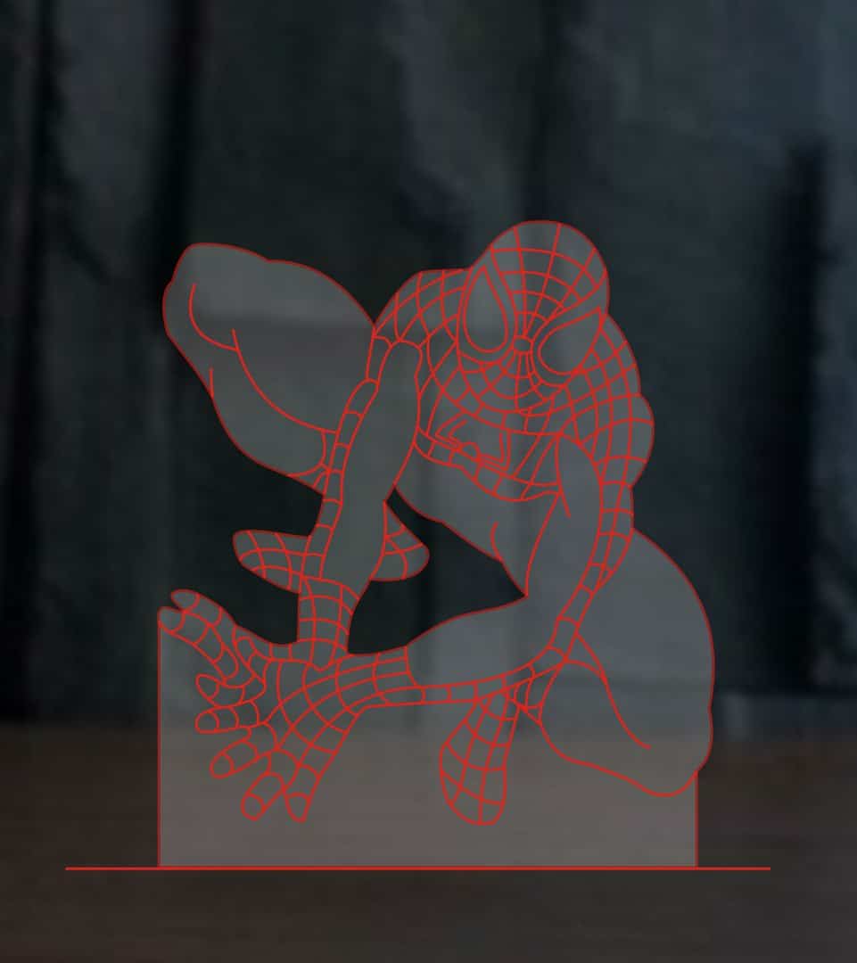Spiderman Sitting 3D Illusion Lamp for Kids Laser Engraving File