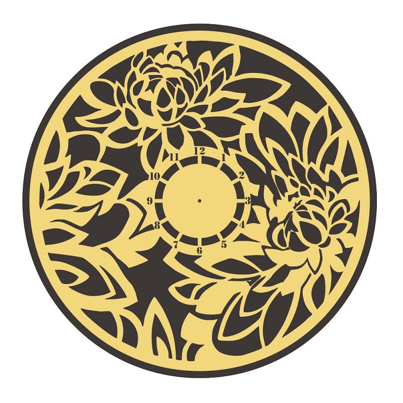 Floral Pattern Double Layer Design Wall Clock Laser Cut File