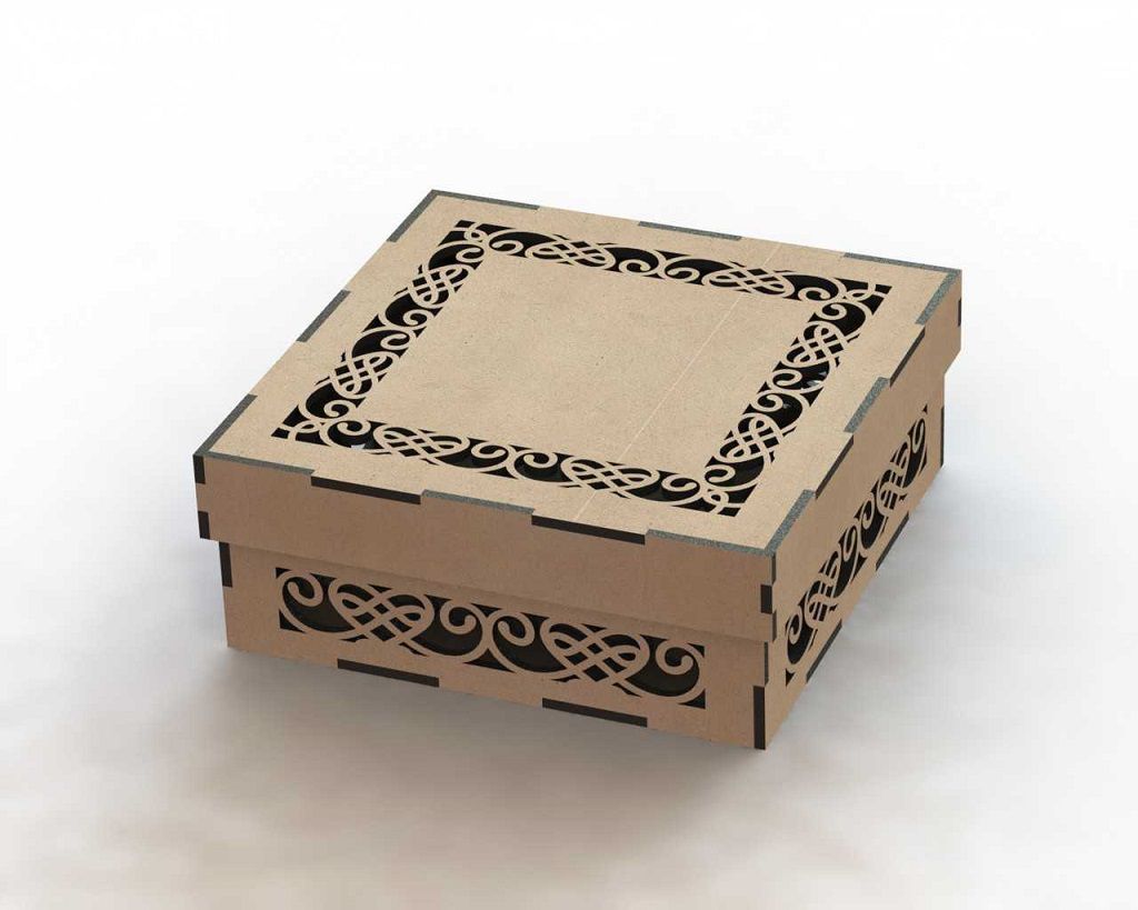 Wood Square Box with Swirl Cut Out Pattern Laser Cut File
