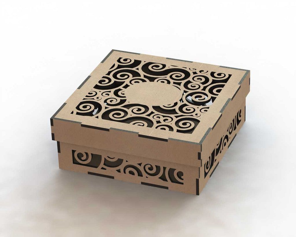Swirl Pattern Wooden Box with Lid Laser Cut File