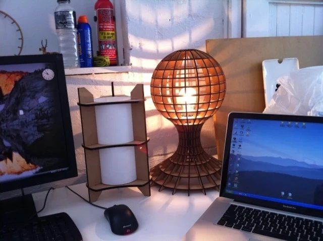 Spherical Table Lamp with Wood Slats Laser Cut File