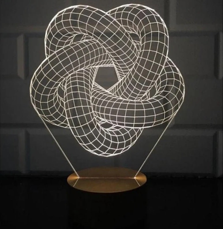 Laser Engraved Torus Knot 5 3D Illusion LED Lamp