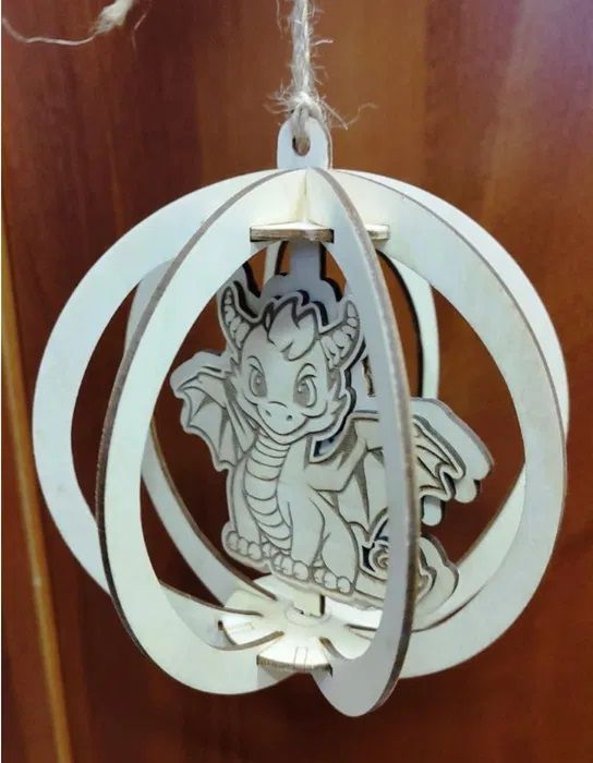 Laser Cut Dragon Wood Christmas Ornament