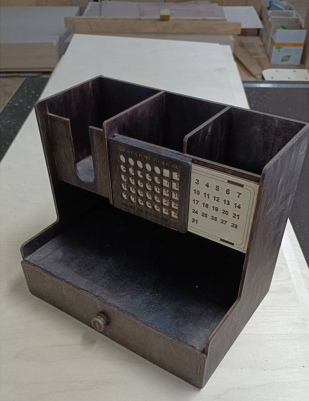 Laser Cut Perpetual Calendar Desk Organizer with Drawer CDR File