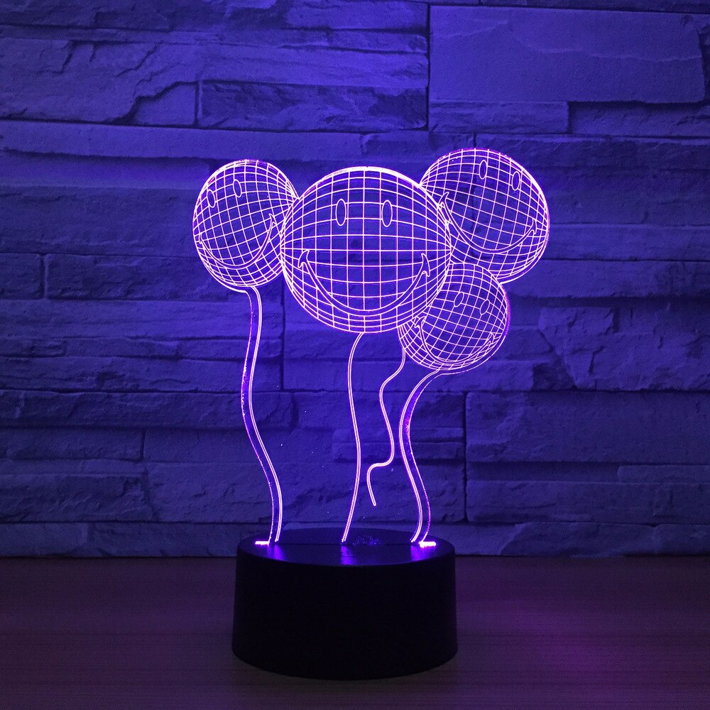 Laser Engraved Smiling Face Balloon 3D LED Night Light Lamp