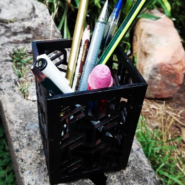 Laser Cut Square Pencil Pen Holder Cup File
