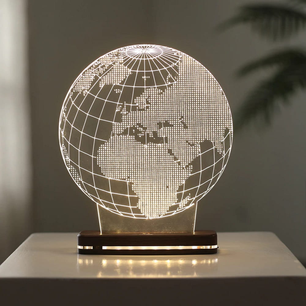 Laser Engraved World Globe 3D Illusion LED Night Light Lamp