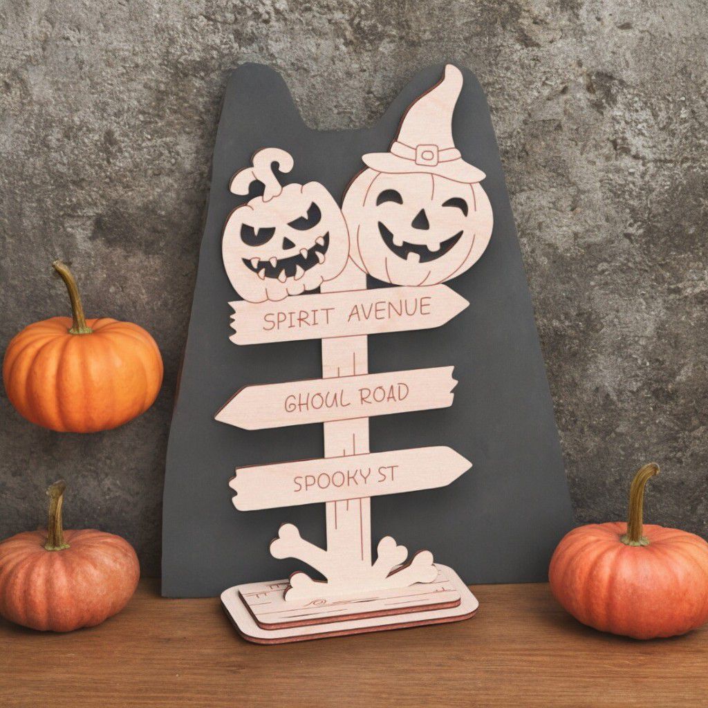 Laser Cut Spooky Pumpkin Halloween Table Sign Vector