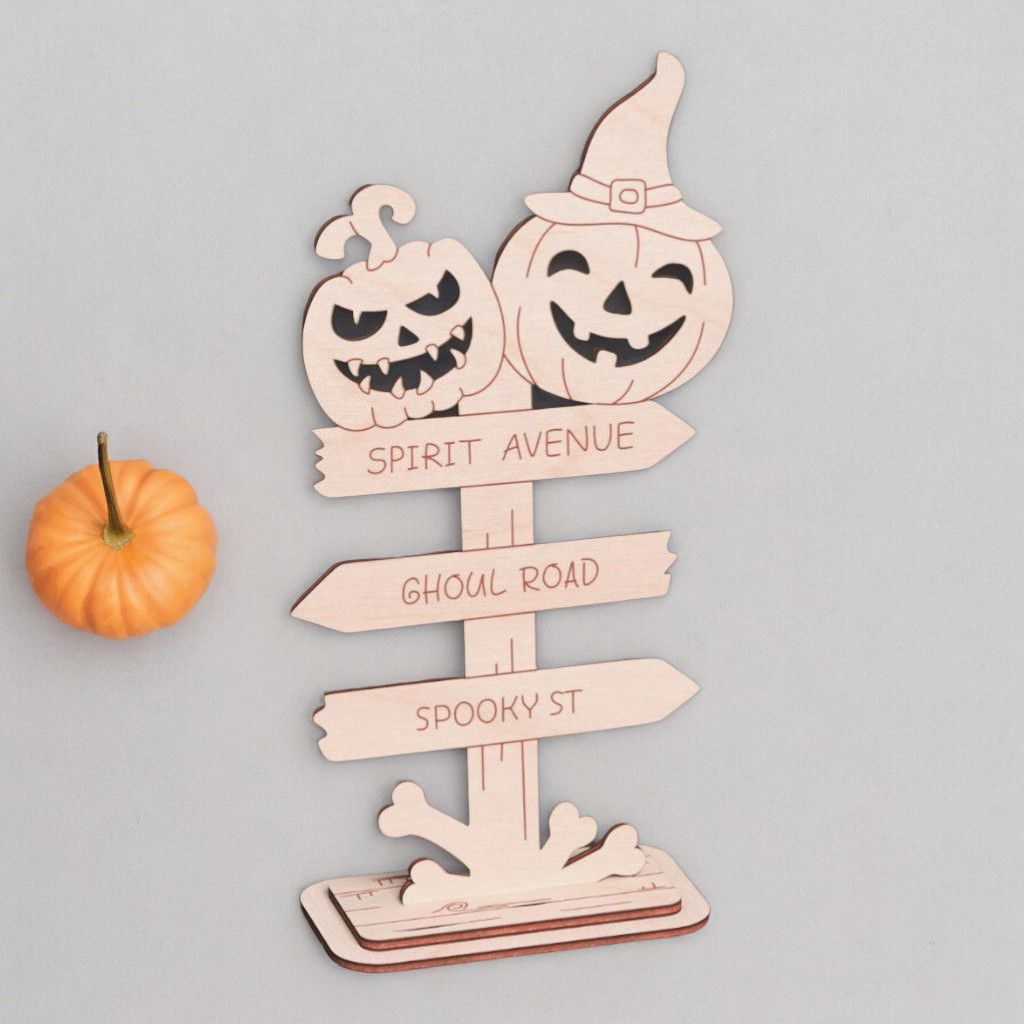 Laser Cut Spooky Pumpkin Halloween Table Sign Vector