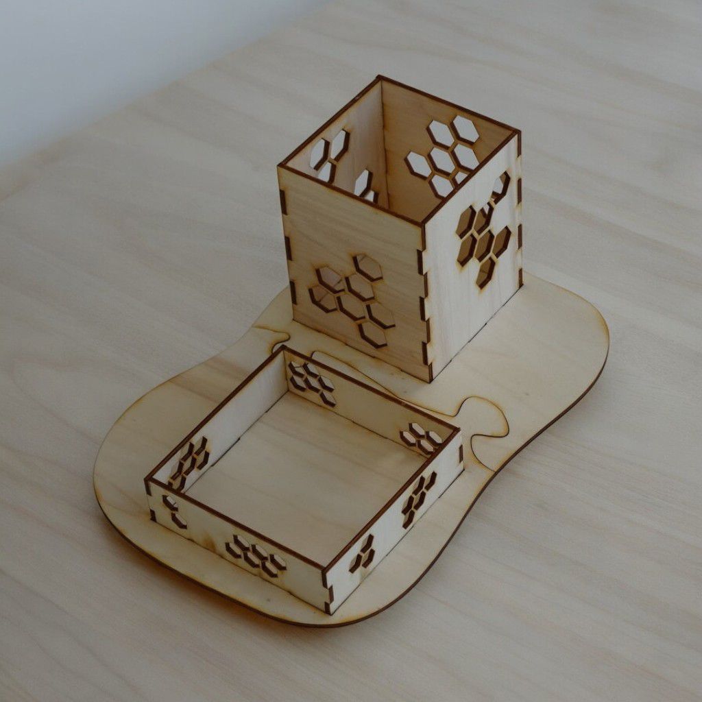 Laser Cut Honeycomb Sticky Note with Pencil Holder Vector