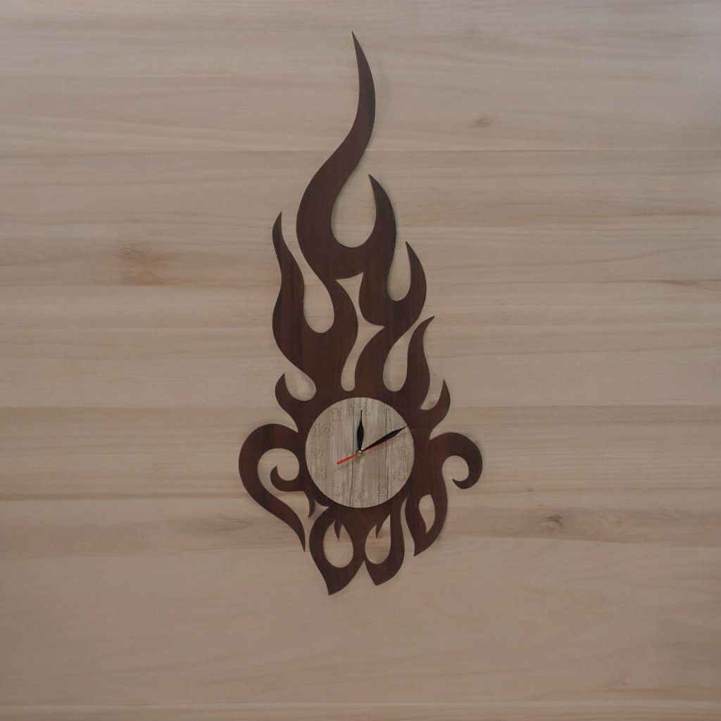 Laser Cut Fire Flame Wooden Wall Clock Vector