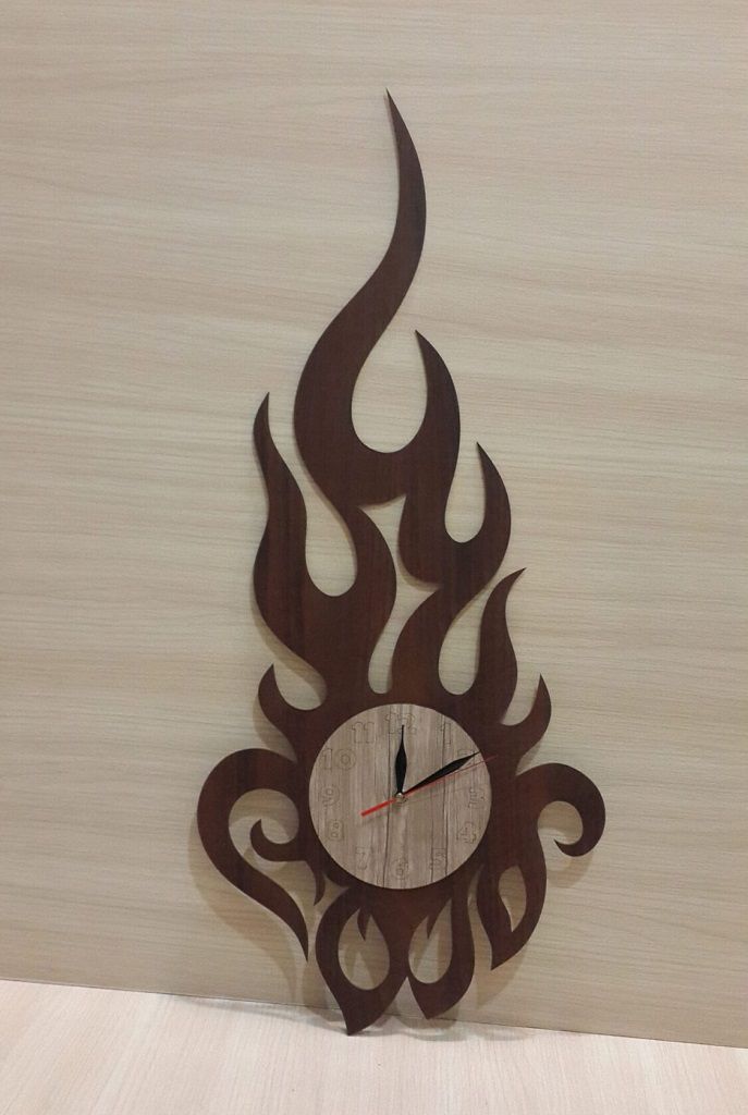 Laser Cut Fire Flame Wooden Wall Clock Vector