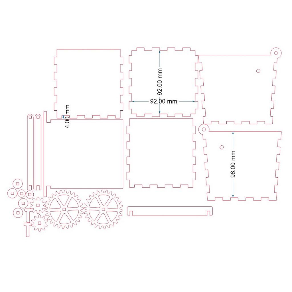 Laser Cut Wooden Mechanical Geared Box Vector
