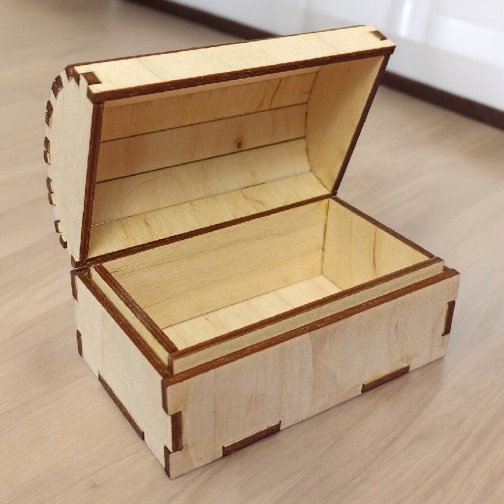 Laser Cut Small Wooden Treasure Chest Box Vector