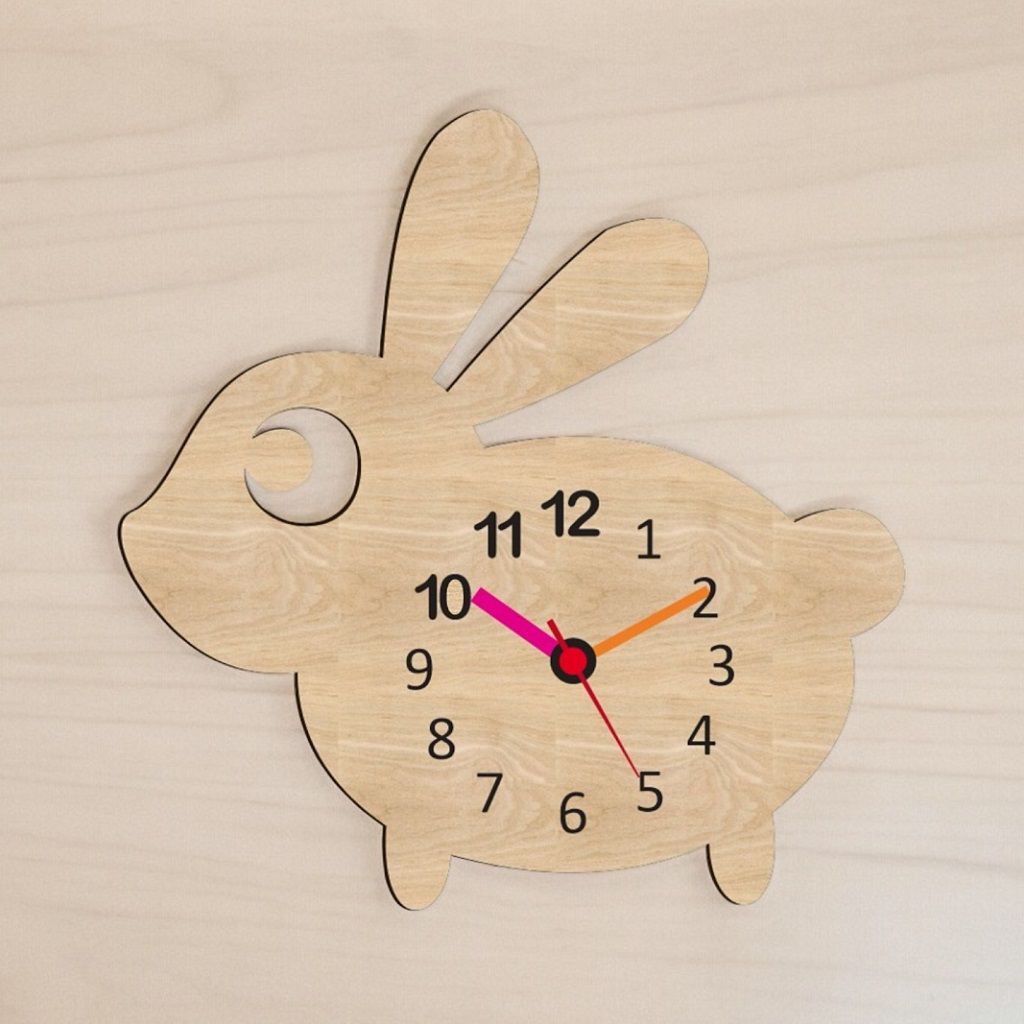 Laser Cut Wooden Rabbit Wall Clock for Kids Room