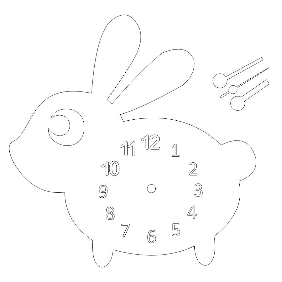 Laser Cut Wooden Rabbit Wall Clock for Kids Room