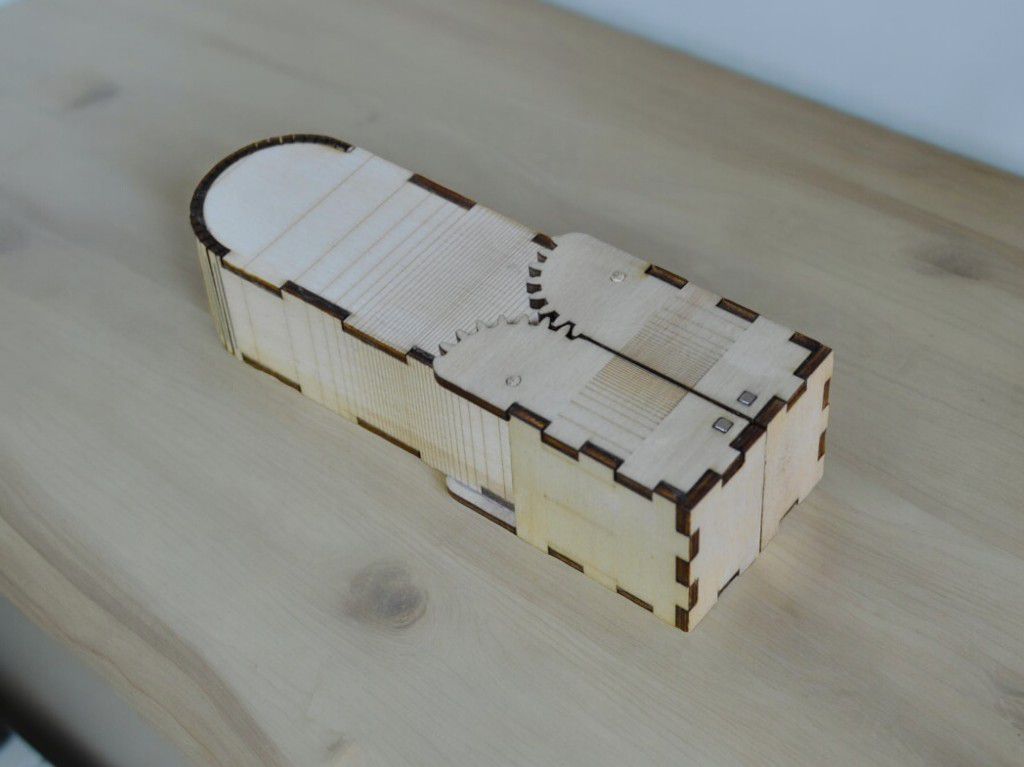 Laser Cut Wooden Eyeglasses Case Box with Gear Hinge Lid Vector