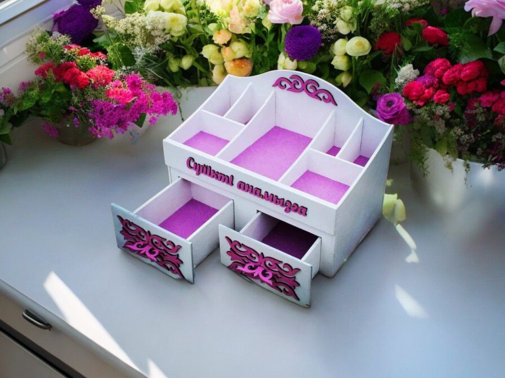 Laser Cut Wooden Cosmetic Storage Box Vector