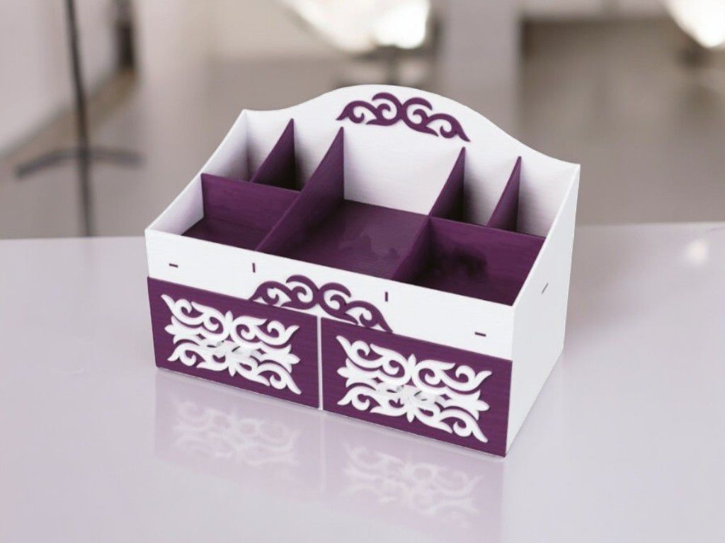 Laser Cut Wooden Cosmetic Storage Box Vector