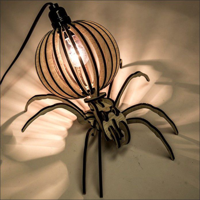 Laser Cut Wooden Spider Shaped Desk Lamp Vector