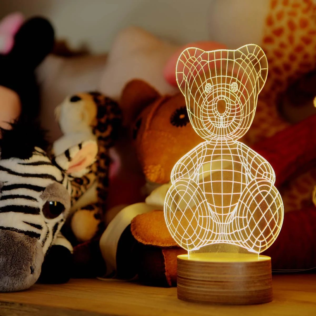 Laser Cut and Engraved Sitting Teddy Bear 3D Acrylic Lamp
