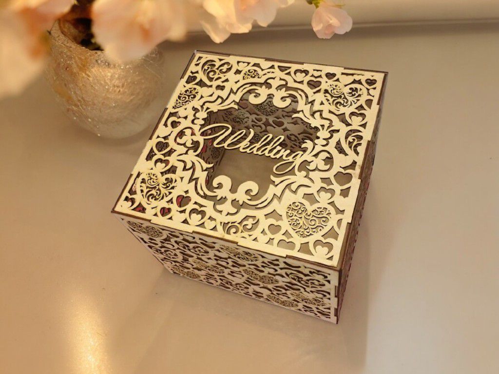 Laser Cut Heart Design Wedding Card Box Vector