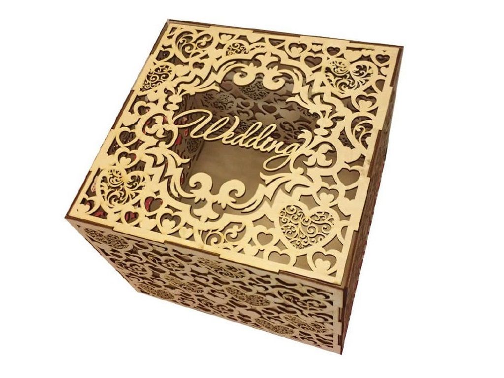 Laser Cut Heart Design Wedding Card Box Vector