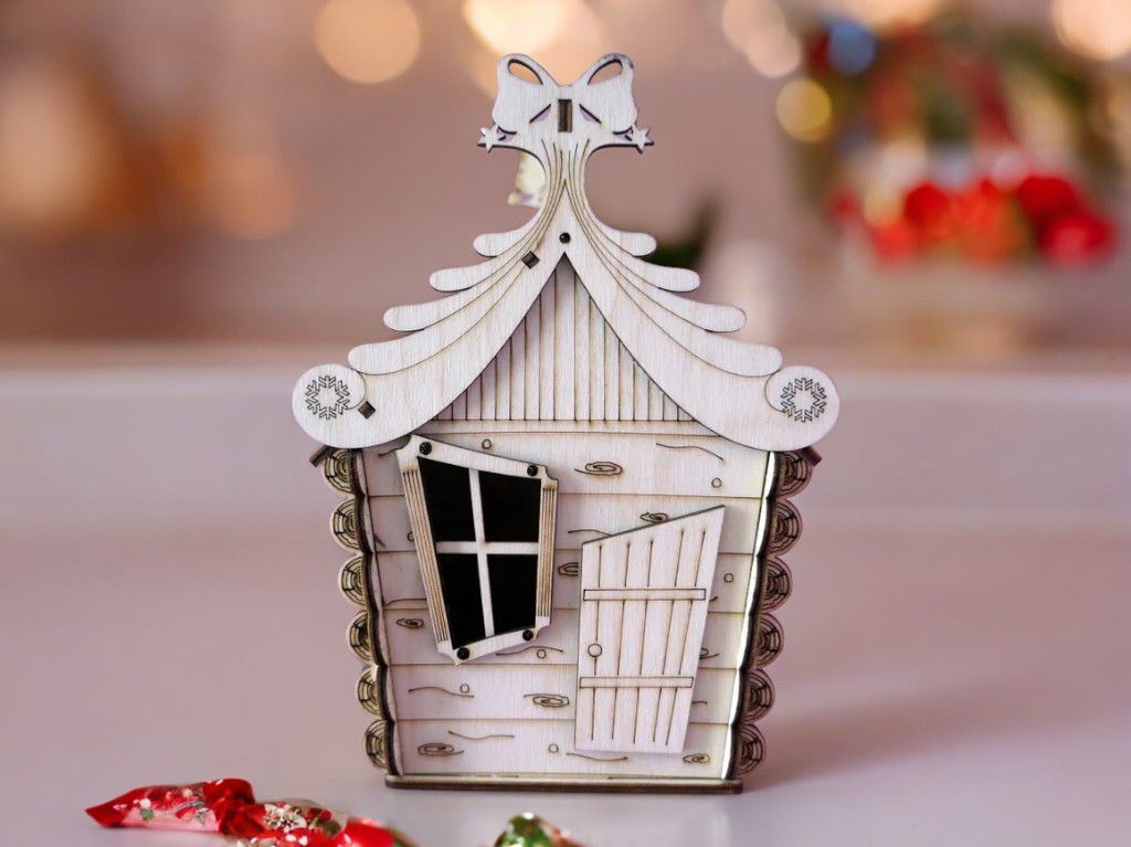 Laser Cut Christmas House Candy Box Vector