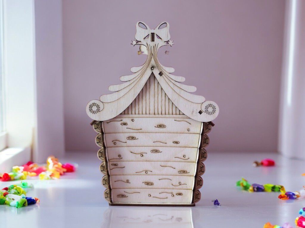 Laser Cut Christmas House Candy Box Vector