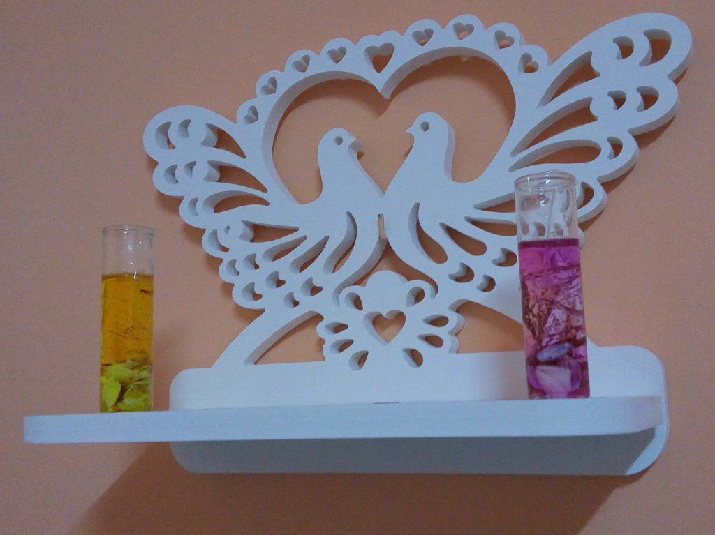 Laser Cut Wooden Bird Heart Shelf Vector
