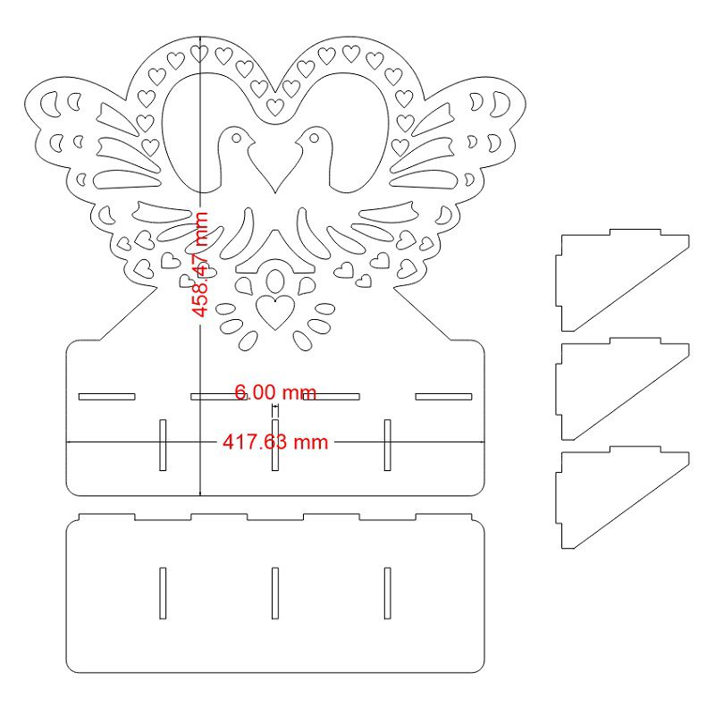 Laser Cut Wooden Bird Heart Shelf Vector