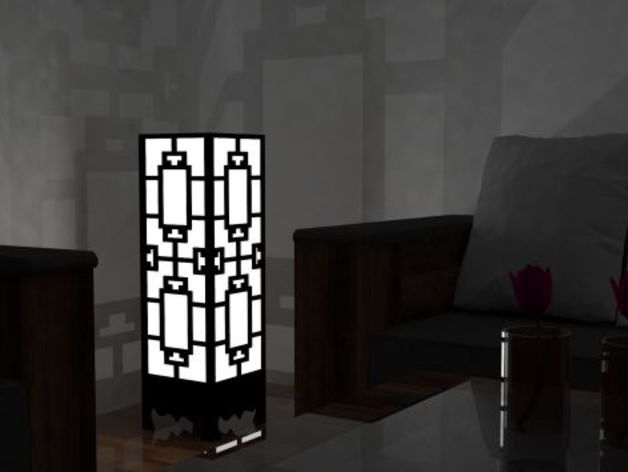 Laser Cut Wooden Box Floor Lamp Vector