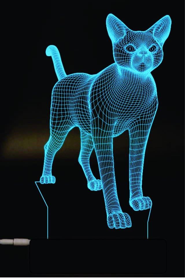 Laser Cut and Engraved Cat 3D Illusion Night Light Lamp