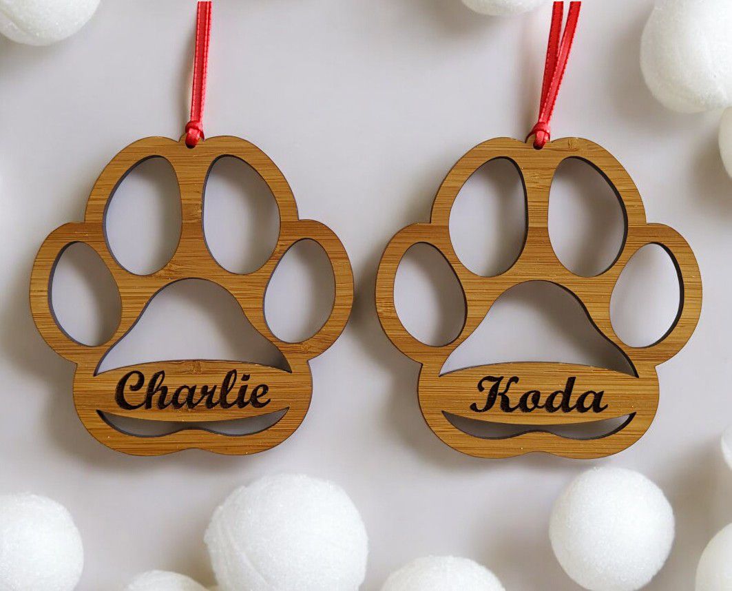 Laser Cut Dog Paw Memorial Christmas Ornament Vector