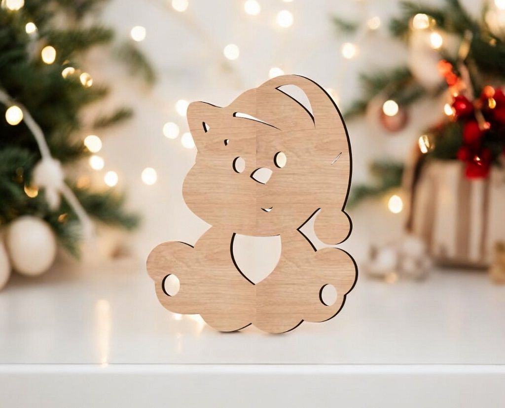 Laser Cut Teddy Bear Christmas Ornament Vector