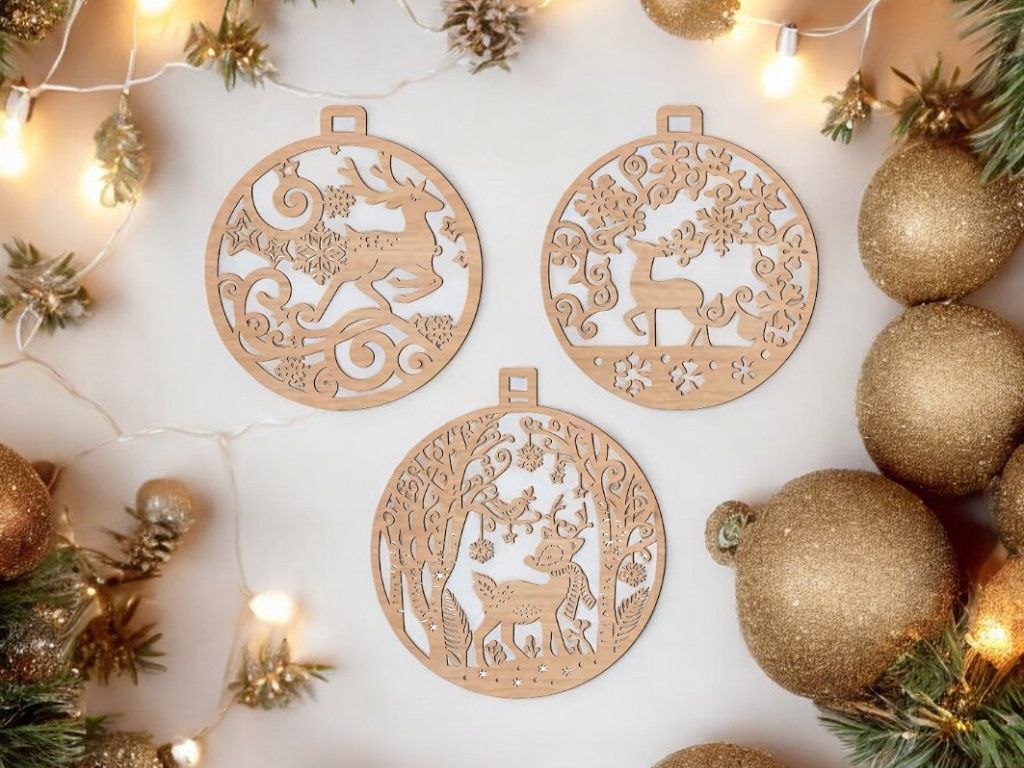 Laser Cut Deer Bauble Christmas Ornaments Vector