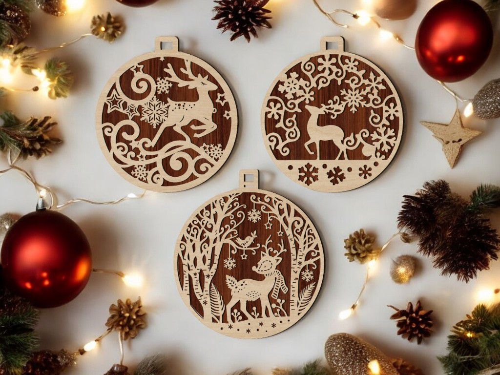 Laser Cut Winter Wonderland Ornament for Christmas Tree Vector